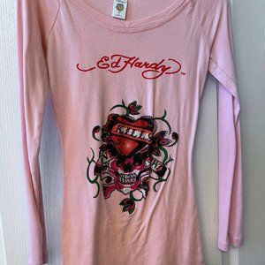 Ed Hardy Love Kills Slowly Long Sleeve Pink Tee
